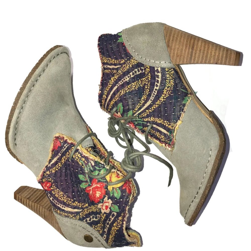 Terra Plana Vegan Anthropologie Boho Multicolor Suede Fabric Heel Booties 6-6.5